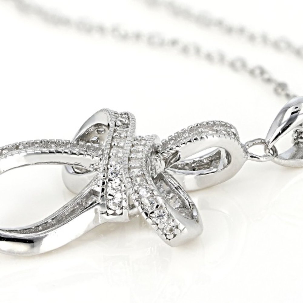 Sterling Sliver Ribbon Knot Cross Czs necklace - Picture 11 of 12